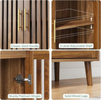 Buffet Cabinet with Storage Walnut Sideboard with Grille Doors&Adjustable Shelf, Wood Coffee Bar Storage Cabinet for Kitchen Living Room Entryway (31.5 Inch)