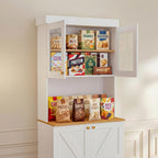 71" White Farmhouse Kitchen Pantry Cabinet Set of 3— Freestanding Coffee Bar with Glass Doors or Drawers, Microwave Stand, Large Storage Hutch with Adjustable Shelves for Kitchen, Living Room