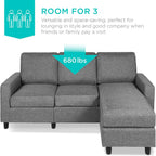 Best Choice Products Upholstered Sectional Sofa for Home, Apartment, Dorm, Bonus Room, Compact Spaces w/Chaise Lounge, 3-Seat, L-Shape Design, Reversible Ottoman Bench, 680lb Capacity - Gray