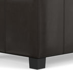 SIMPLIHOME Dover 36" Wide Vegan Leather Storage Ottoman in Tanners Brown | Contemporary ottoman with lift-top and safety hinges; upholstered rectangle storage bench for living room and entryway.