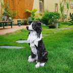Border Collie Solar Welcome Statue, Hand-Painted Resin Sitting Dog Figurine with Lantern and Dual Wooden-Style Signs, Intelligent Guardian Sculpture for Garden and Porch Décor