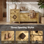 Entryway Bench with Storage, 3 in 1 Storage Bench with 1 Drawer and 2 Cubbies, 44" Rustic Wooden Seat with Cushion for Living Room, Bedroom, Entry Hall (Natural)