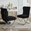 WUTUTUEE Luxury Velvet Dining Chairs, Tufted Upholstered Armless Accent Chairs with Silver Metal X-Legs, Modern Glam Dining Room Chair Set of 2, Black