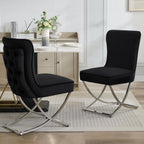 WUTUTUEE Luxury Velvet Dining Chairs, Tufted Upholstered Armless Accent Chairs with Silver Metal X-Legs, Modern Glam Dining Room Chair Set of 2, Black