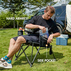 Portal Oversized Folding Camping Chair High Back Portable Lawn Chairs for Adults Outdoor Sports with Hard Armrest Cup Holder，Supports 400LBS, 2P Black