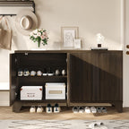 Mid Century Modern Fluted Buffet Cabinet with Storage, Accent Sideboard and Credenza Storage Cabinet with Doors, Wood Coffee Bar Console for Kitchen, Living Room (Dark Brown, 55" 4-Door)