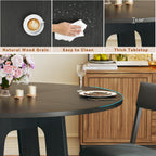 HUAHUU Round Dining Table Set for 6, 7-Piece Kitchen Table and Chairs for 6, 47'' Round Dining Room Table Set with 6 Chairs, Space Saving Dining Table with Wood Base for Kitchen, Living Room, Black