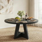 Lailang 47 Inch Dining Table, Small Dining Room Tables, Round Kitchen Tables, Wood Dinner Table, Dining Table for 4, Rustic Farmhouse Table, 47 x 26 x 30 Inch, Black