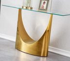 Luxury Gold Glass Console Table, Modern 47" Rectangle Entryway Table with Mirrored U-Shape Stainless Steel Base, Clear Glass Sofa Tables Behind The Couch Hallway Tables for Living Room