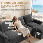 142" Upgraded Couch with Storage, Modular Sectional Couches for Living Room, Oversized Deep Seat 6-Seat U Shaped Cloud Sofa with Ottoman & Pillows,Corduroy,No Assembly (Gray)