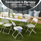 6FT Folding Table,Portable White HDPE Utility Table with Carry Handle | Durable HDPE tabletop.Reinforced steel frame with safety locking legs.Fold in half design with carry handle.Weather resistant