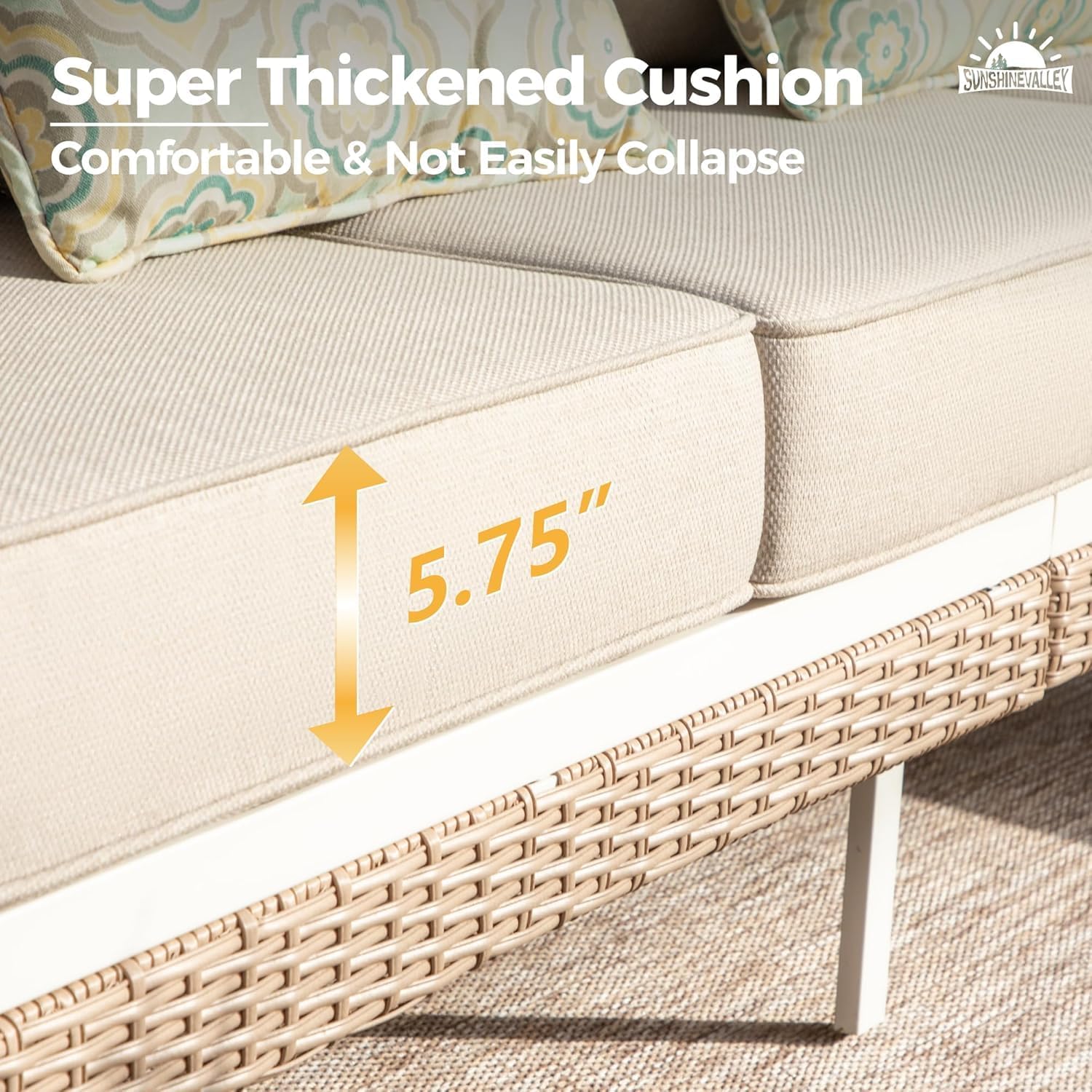 SUNSHINE VALLEY Metal Patio Furniture Sofa with 5.75" Extra Thick Cushion, 3-Seater Deep Seating & High-Back White Frame Outdoor Couch All Weather Outdoor Seating for Deck Gazebo Porch, Beige