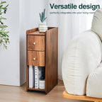 Narrow End Table Bedroom, Wooden Small 2 Drawer Nightstand, Thin Couch Side End Table, Skinny Bedside Table Small Spaces, Mid Century Modern Night Stand with Drawers (Walnut-1 pc)