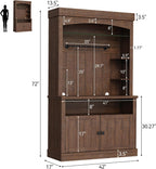 72" Tall Farmhouse Coffee Bar Cabinet with LED Lights – Kitchen Pantry Hutch, Adjustable Shelves, Glass Shelf, Wine Rack, Microwave Stand – Sideboard for Dining/Living Room – Brown-Red