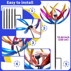 Wind Spinners Outdoor for Yard and Garden - Wind Sculptures & Spinners - 70 Inch Wind Spinner with Solar Powered Multi-Color Glass Ball Light for Yard Garden Backyard Lawn Decorations