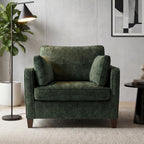 Luxury Oversized Accent Reading Chair for Living Room, 41", Chenille, Green | Upholstered Piping Single Armchairs with Comfy Tufted Backrest, Wood Legs, 2 Pillows for Bedroom, Office, Reception Area