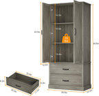 Farmhouse Kitchen Pantry Cabinet with Classic Barn Doors – Freestanding Storage Cabinet with Adjustable Shelves & 2 Large Drawers, Versatile Kitchen Cupboard for Dining Room, Grey