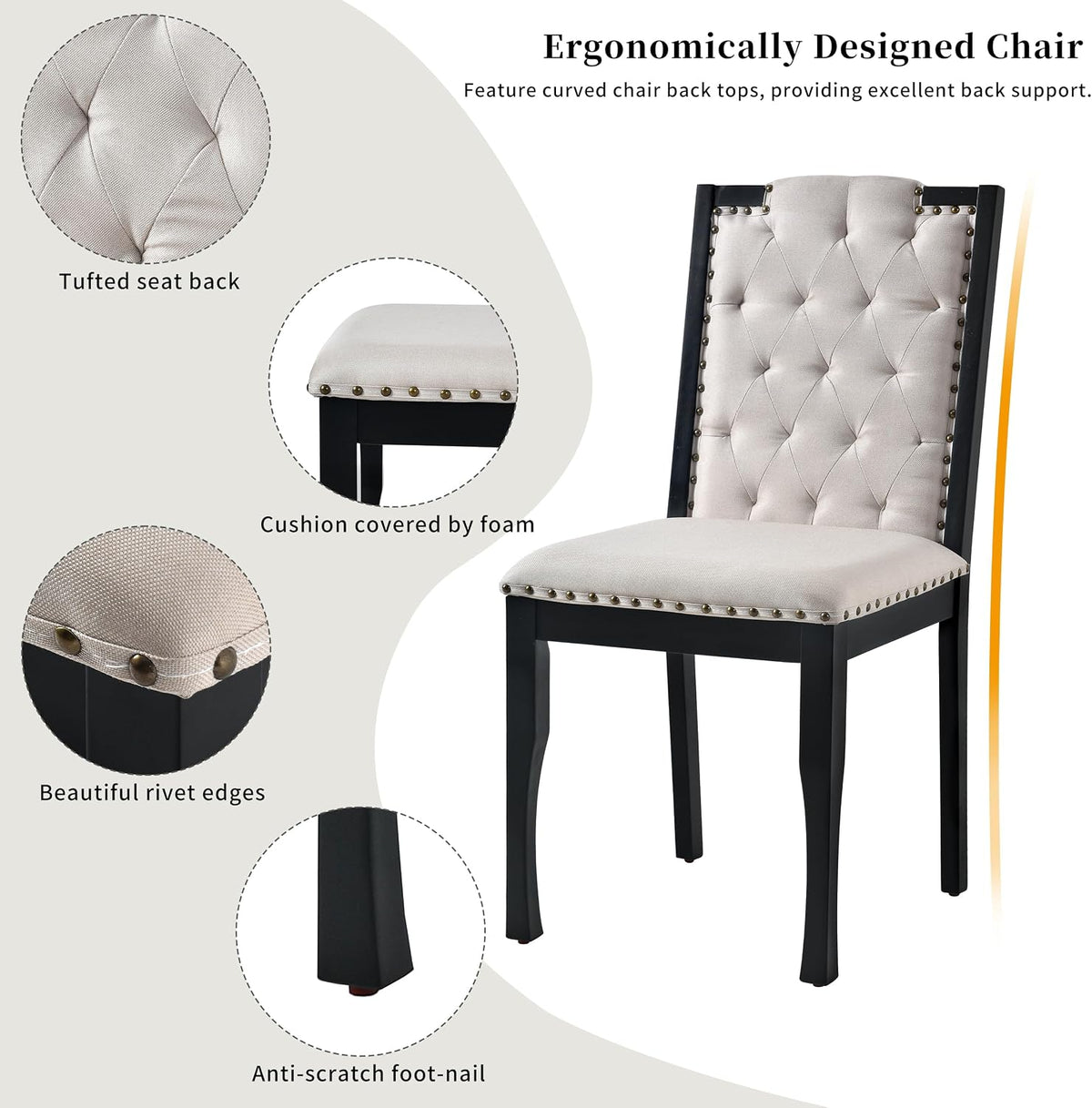 Harper & Bright Designs 6-Piece Kitchen Dining Table Chairs Set, 60" Rectangular Table and 4 High-Back Tufted Chairs & 1 Bench for Dining Room and Kitchen (Black)
