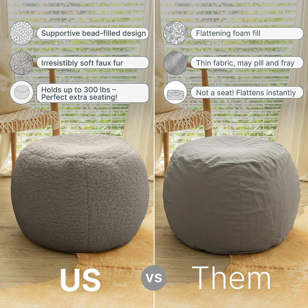 Jaxx Ellis Ottoman Shearling Faux-Lamb Plush Pouf for Modern Interior Design, Oval, Cloud