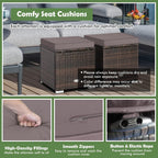 HAPPYGRILL 2PCS Patio Ottoman Set Outdoor Wicker Stool with Storage, Rattan Footrest Ottoman with Solid Metal Frame and Cushion for Backyard Poolside Garden Porch Balcony