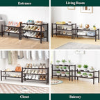 Smiry Bamboo Shoe Rack for Closet, 5 Tier Wooden Stackable Shoe Organizer, Free Standing Shoes Storage Shelf for Entryway, Front Door Entrance, Brown