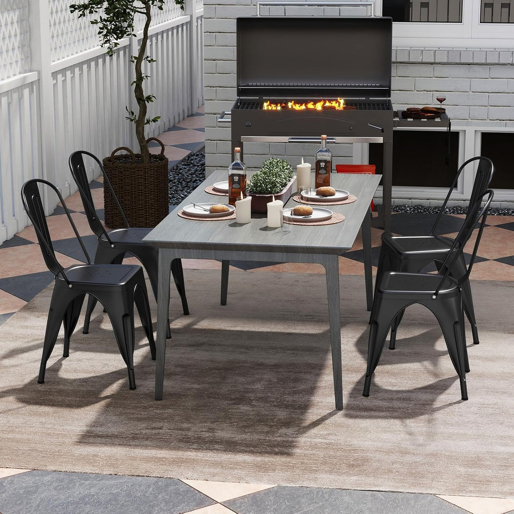 Giantex Metal Dining Chairs Set of 4, Farmhouse Kitchen Chairs with Removable Backrest, Space-Saving Stackable Bistro Cafe Side Chairs for Dining Room, Living Room, Restaurant (Black)