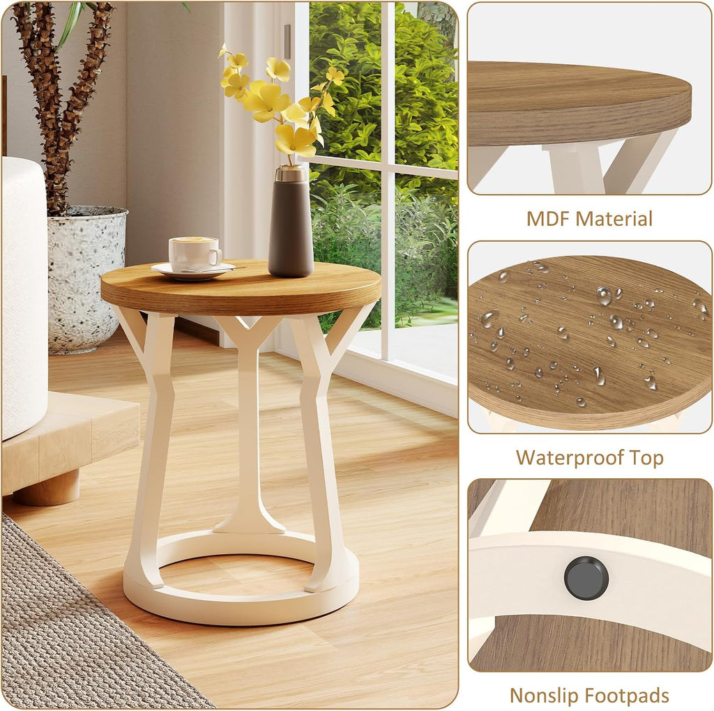 Kinfant Accent Side Table - Vintage Wood End Table Sofa Table with Bottom Shelf for Living Room, Bedroom, Office (1-Pack-White and Brown)