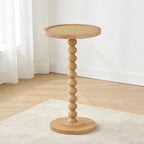 COVLON Solid Wood Drink Table, Small Pedestal Side Table for Small Spaces, Round Rattan Accent End Table Nightstand with Decorative Ball Legs for Living Room, Bedroom, Office, Corners