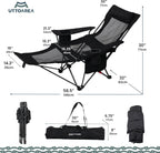 Portable Reclining Camping/Lounge Chair for Outdoor (1, Black) | Soft Cushion, 4-Position Backrest, Removable Footrest, Cup Holder & Versatile Carry Bag