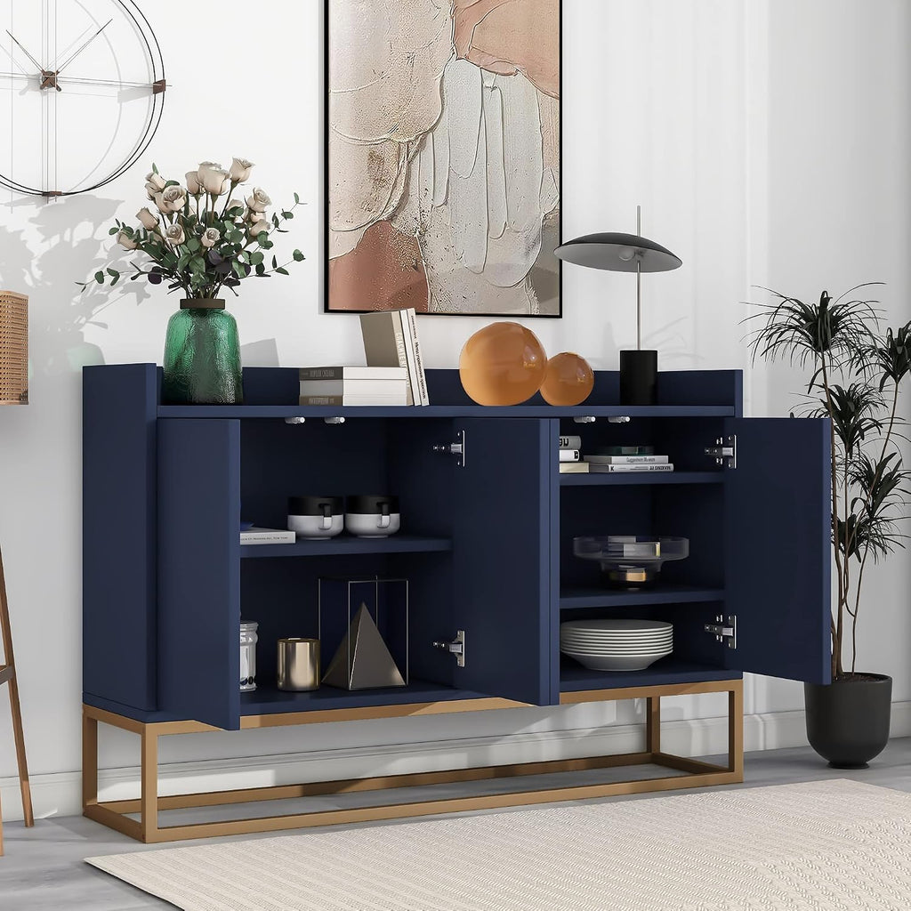 LUMISOL Sideboard Buffet Cabinet with Storage, Modern Storage Cabinet with 4 Doors and Metal Base, Accent Console Table with Adjustable Shelves for Kitchen, Dining Room, Entryway, Navy Blue