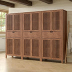 BVIUNTWO Set of 3 Farmhouse Tall Storage Cabinets, Wooden Kitchen Pantry Cupboards with Slatted Doors, Drawer & Adjustable Shelves for Kitchen, Dining & Living Room Storage, 68.8 Inch, Brown