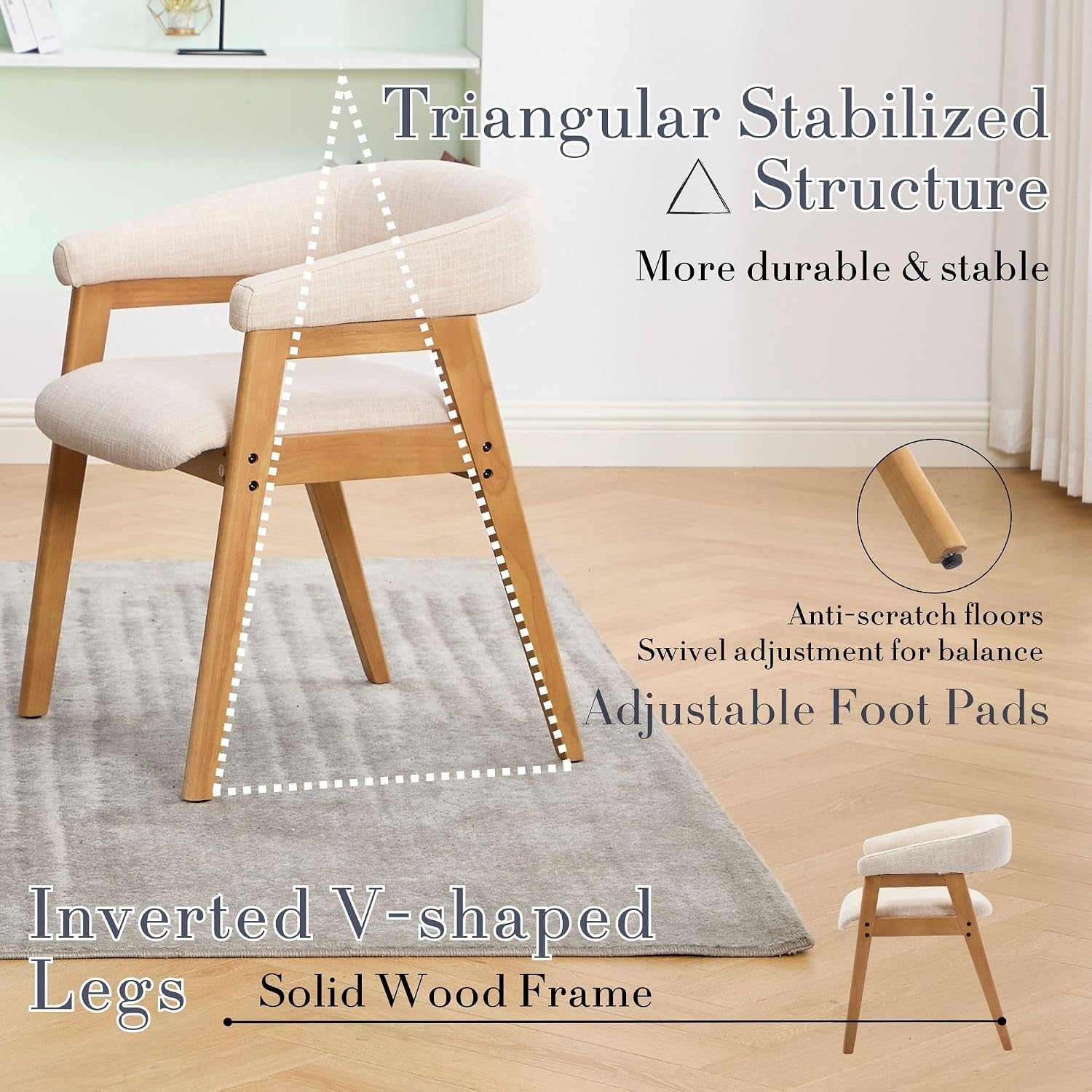 BESTANO Dining Chairs Set of 6, Modern Farmhouse Beige Linen Upholstered Kitchen Chairs with Arms, Solid Wood Legs, Elegant Padded Side Chairs for Home Dining Room