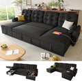 Ucloveria Sectional Sleeper Sofa Bed, 112" U-Shaped Sectional Couches for Living Room with Pull Out Bed, Oversize Couch Bed with Dual Reversible Storage Chaise | USB Charging | Side Pockets, Black