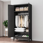 Ckzbx 71" H Metal Armoire Wardrobe Closet, Adjustable Shelve, Clothes Drying Pole, Steel Wardrobe Cabinet for Bedroom (Black)