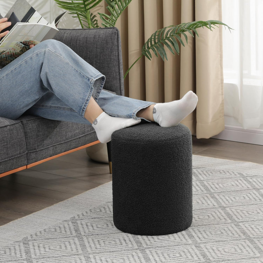Joveco Round Ottoman Footrest, Upholstered Vanity Stool for Makeup Living Room Bedroom