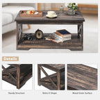AMERLIFE Farmhouse 5 Piece Living Room Table Set, 63" TV Stand, Daark Oak