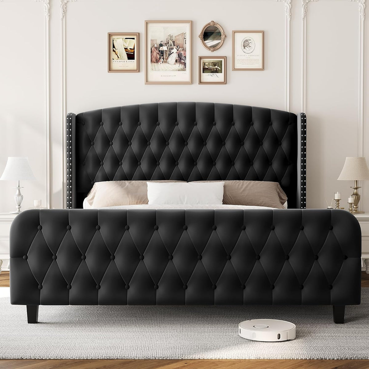 GarveeHome 51" Tall Queen Size Bed Frame with Wingback Headboard, Black