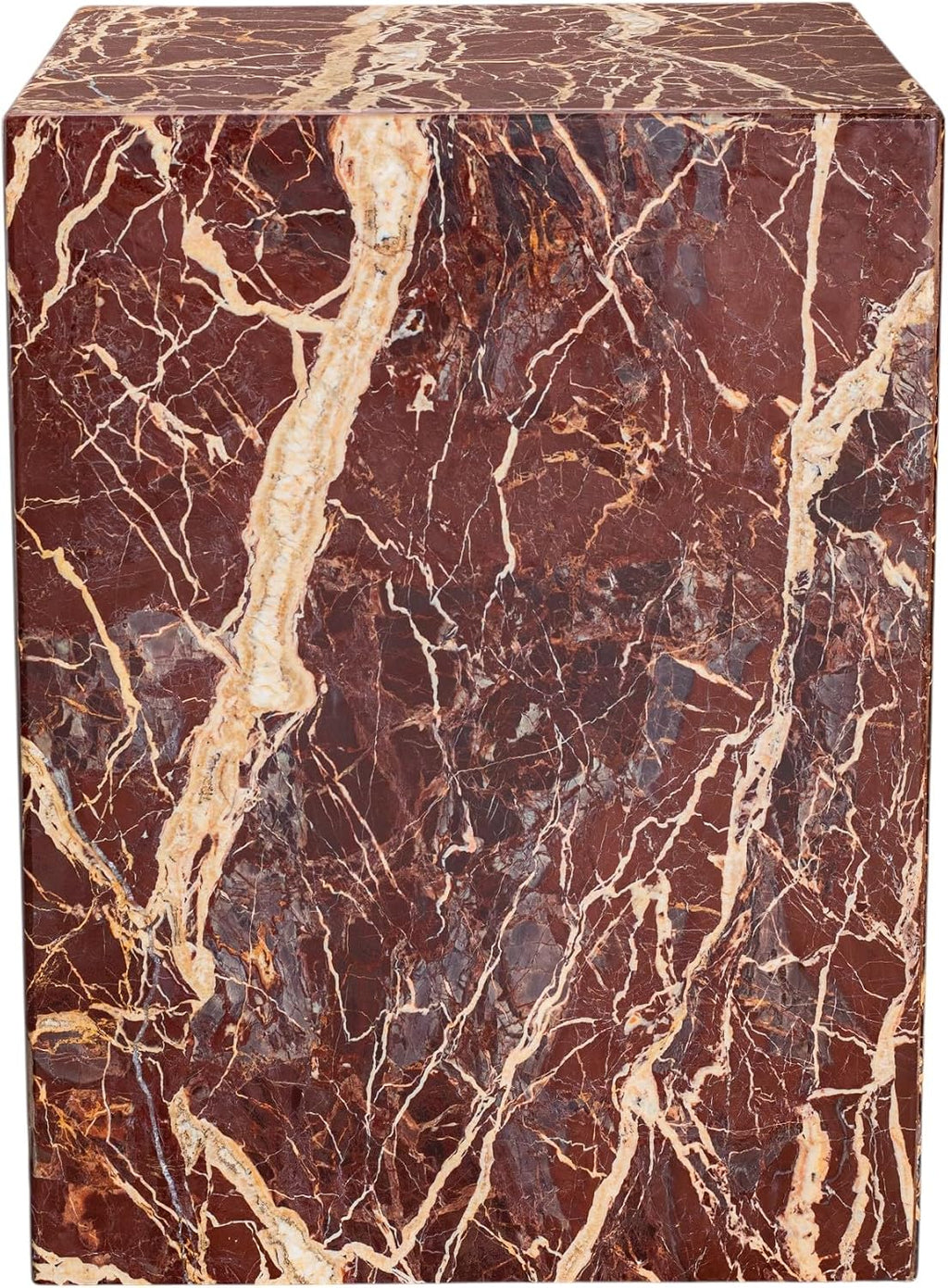 HomeRoots 20" Red Marble Square Block End Table