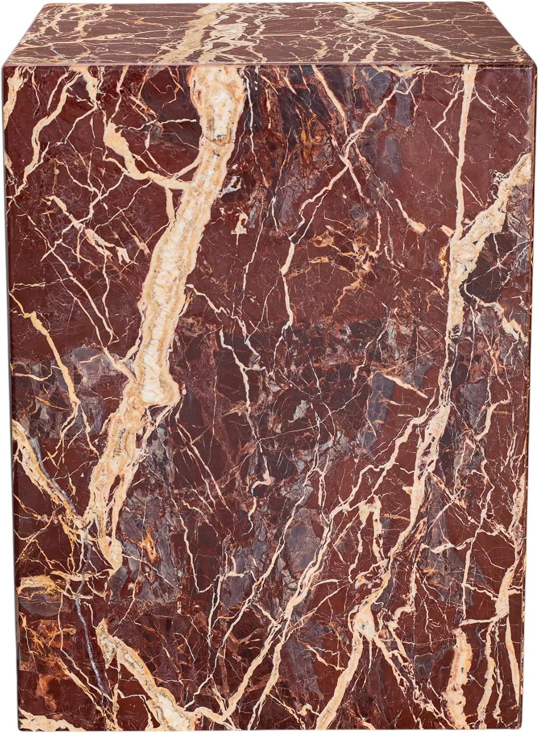 HomeRoots 20" Red Marble Square Block End Table