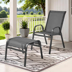 ONBRILL Outdoor Ottoman Set of 2, All Weather Outdoor Foot Stool with Supportive Textliene and Metal Frame, Stackable Oversized Outdoor Foot Rest for Furniture Patio Garden Pool, Grey