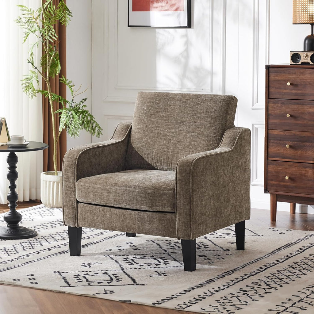 VINGLI Light Brown Accent Chair, Upholstered Armchair for Living Room | Chenille Reading Chair for Bedroom, Modern Traditional Sofa Chair, Comfy Chair for Small Space, Apartment, Waiting Room