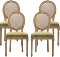 French Country Dining Chairs Set of 4，Fabric Upholstered Dining Chair with Round Back and Solid Leg, Rattan Kitchen Chairs for Dining Room, Living Room, Kitchen, Olive Green