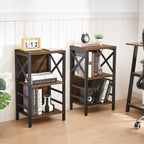 MNEETRUNG Small Bookshelf, 3 Tier Industrial Shelf with Metal Frame and Backboard, Low Rustic Brown Book Shelf, Small Bookcase for Small Spaces,Bookshelf for Living Room, Bedroom & Home Office