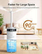 VAGKRI Humidifiers for Large Room, 18L Ultrasonic Cool Mist Humidifier for Home 2000 sq ft, 5 Mist Levels, Auto Mode, Whole House Humidifiers with 2 Extended Tube Quiet Humidifiers for Baby Home Plant