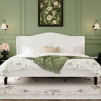 HA CERLIN King Size Bed Frame with Curved Wingback Headboard,Soft White