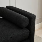 KEIKI Oversize Boucle Bench Ottoman with 2 Bolster Pillows & Wood Legs, Upholstered End of Bed Daybed Seating, Foot Rest Stool Furniture for Bedroom, Living Room, Entryway, Black Natural