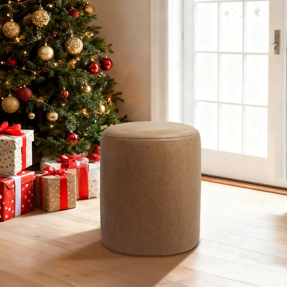 Get Set Style Modern Round Ottoman with Soft Padded Seat, Multifunctional Vanity Stool for Makeup, Upholstered Footrest Stool Ottoman Foot Stool for Living Room, Bedroom
