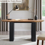 T4TREAM 63" Fluted Oval Dining Table for Kitchen Living Room,Brown&Black