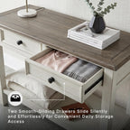 Signature Design by Ashley Bolanburg Farmhouse Sofa Console Table, White | Two-tone wood console, 22-inch deep storage, 2 smooth drawers, Made of veneers, wood and engineered wood