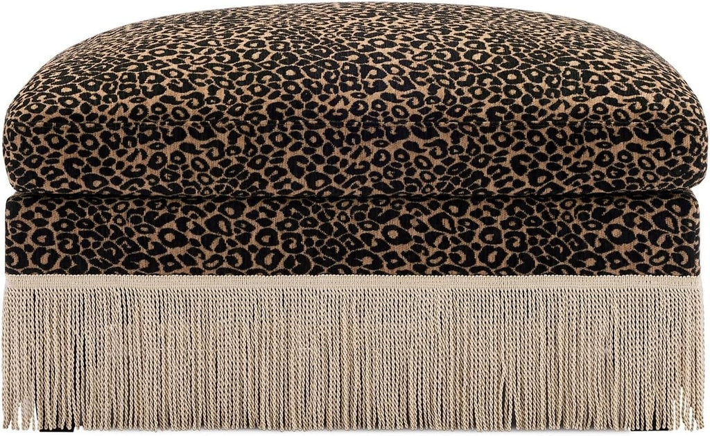 Ottoman Leopard Chenille – Brown & Black Modern Modular Footstool with Luxe Chenille Fabric, Tassel Trim, Ergonomic Support Assembly